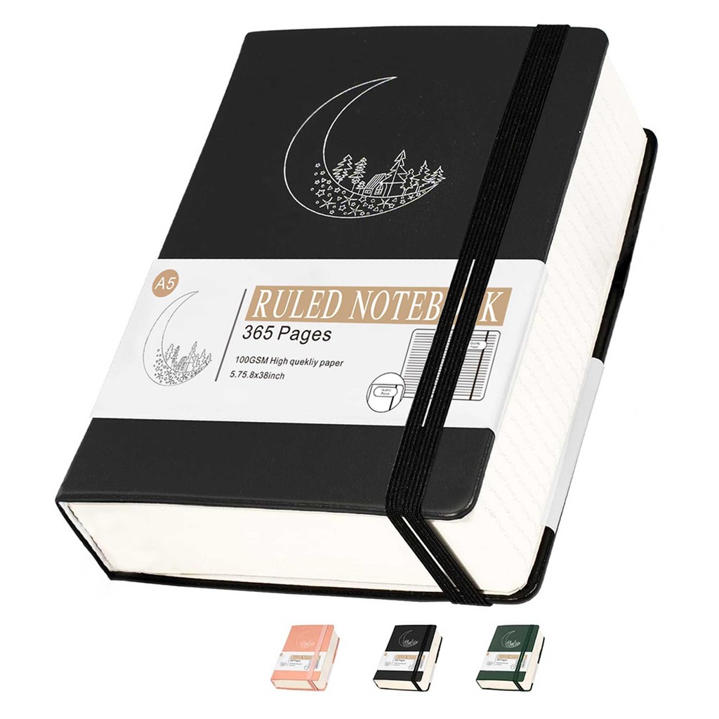 

Moon patterned notebook, business office notebook with horizontal elastic straps, simple and thick diary notebook with high aest