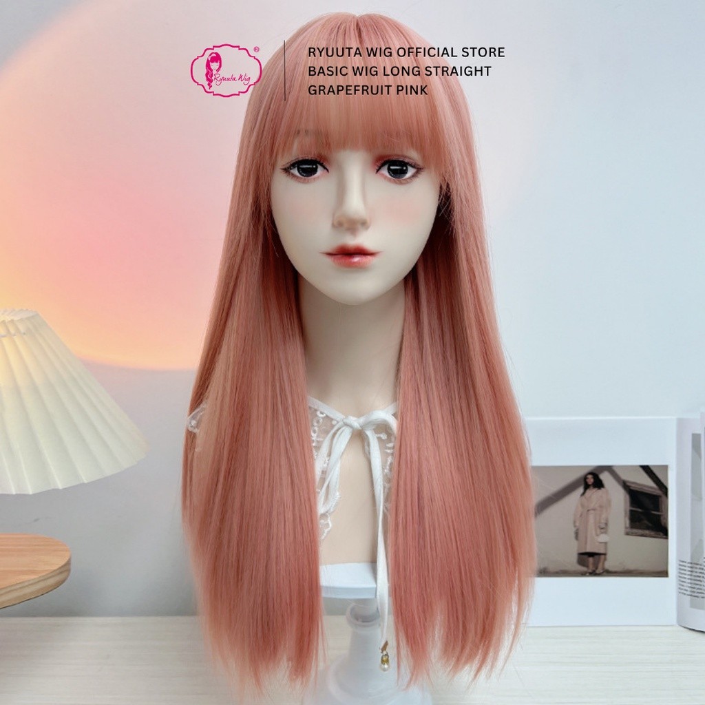 Wig Basic Cap Lurus Panjang Lolita Ulzzang Orange Grapefruit