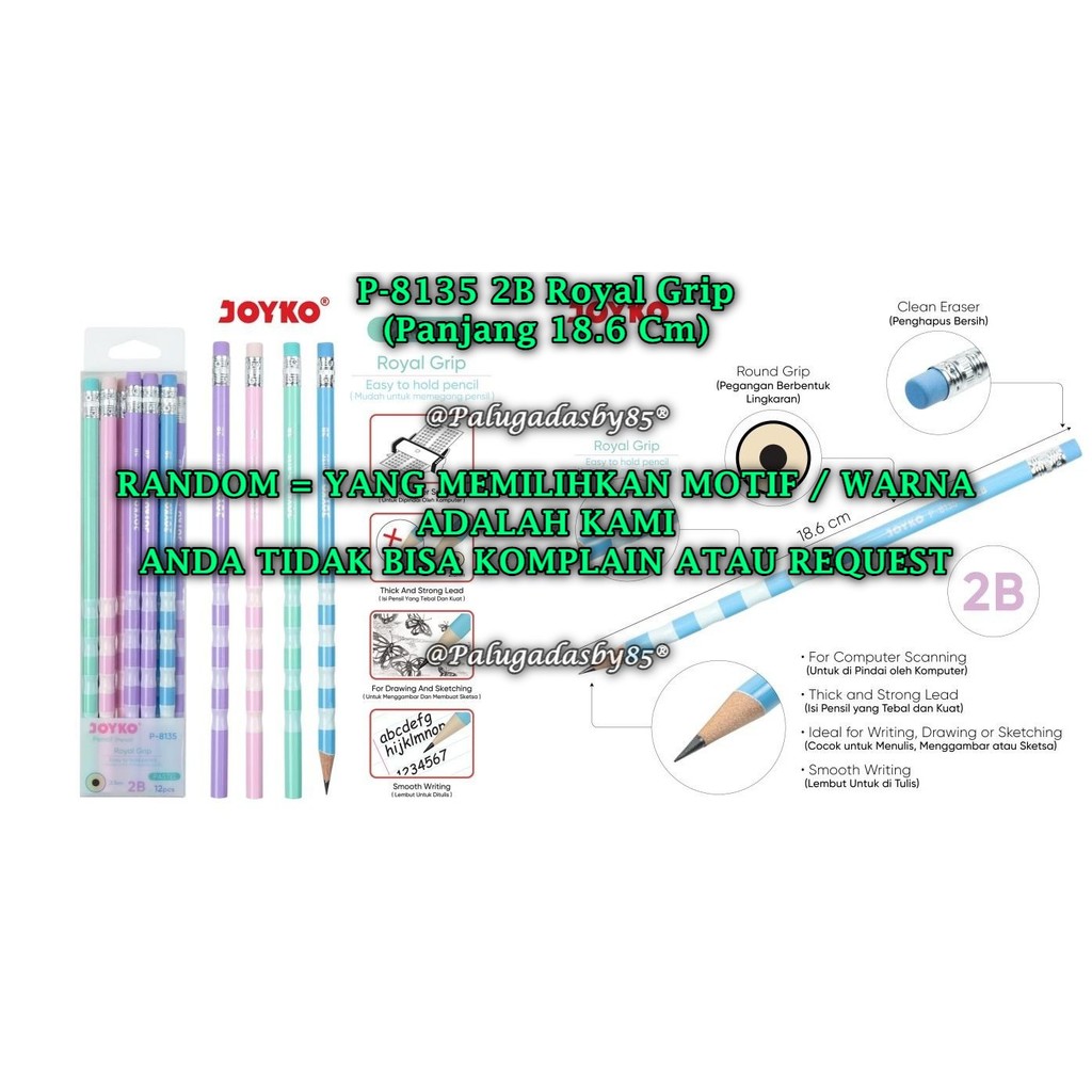 

(1 Biji) GROSIR Pensil JOYKO P-8135 Royal Grip RANDOM / Pencil Pensil Joyko P-8135 2B (1 Biji)