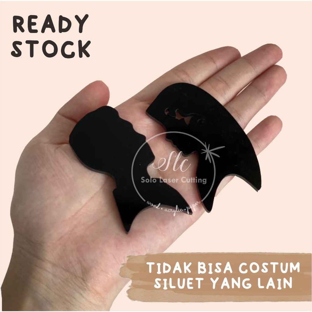 Siluet couple muslim akrilik hitam PUTIH tinggi hiasan mahar / scrabbook Siluet Couple Wajah Pengant