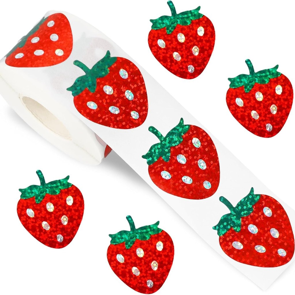 

100-500pcs Red Laser Strawberry Shaped Sticker Decoration Gift Box Sticker Label Stationery scrapbook Sticker 2.5cm/1inch