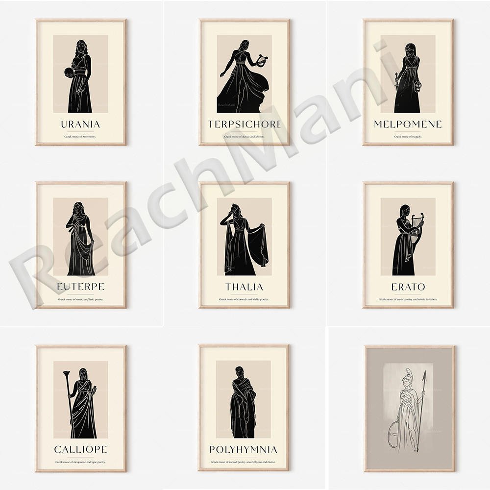 

Greek muse engraving, Greek muse Erato, Urania, Calliope, Greek mythology, line art, Scandinavian art deco, portraits of women