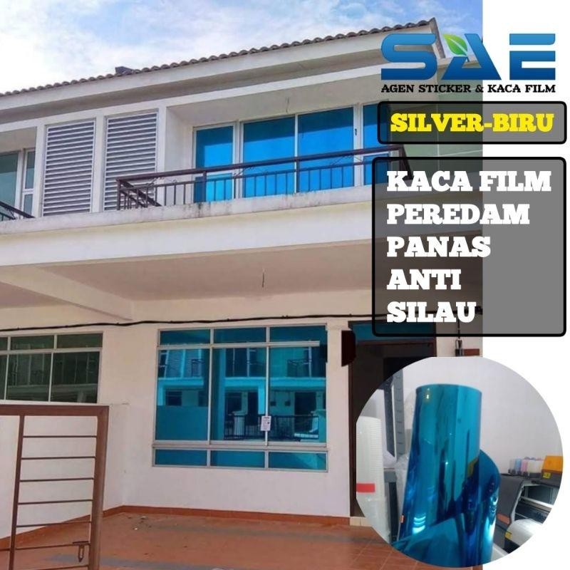 Sticker Kaca Film Biru One Way Cermin Mirror Jendela Rumah Kantor Gedung