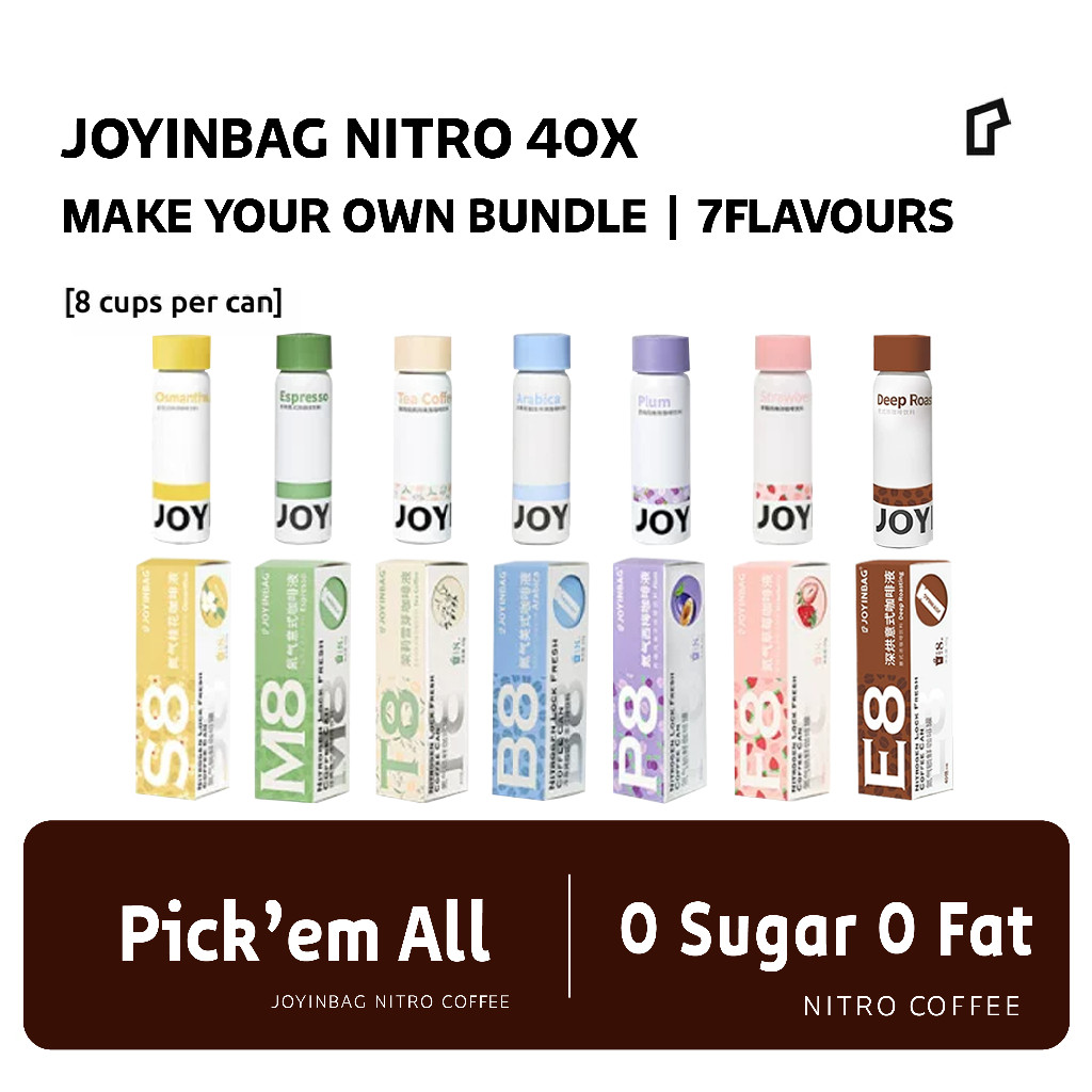 

JOYINBAG 7Flavours Make Your Own Bundle 8 Espresso Shots Per Can [ 40 x Nitro Coffee Concentrate ][ Kopi Suntik ] Nitro Kopi Instan