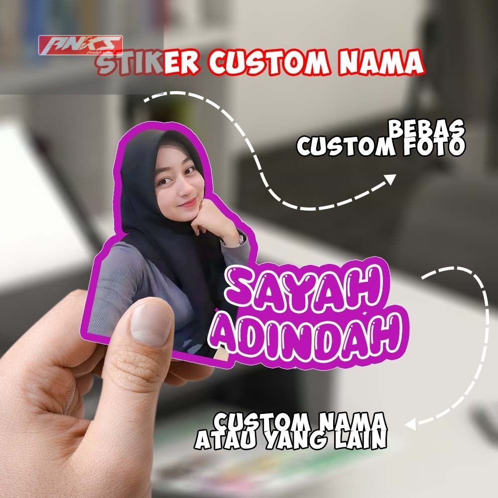 

sticker viral (2 Pcs) Stiker Custom Nama & Foto Viral Free Design Anti Air Bijian & Lusinan