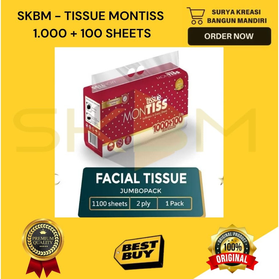 TISSUE MONTISS 1000+100 SHEETS - MONTISS 1000+100 - TISU MONTISS 1000+100 - MONTISS FACIAL TISSUE 10
