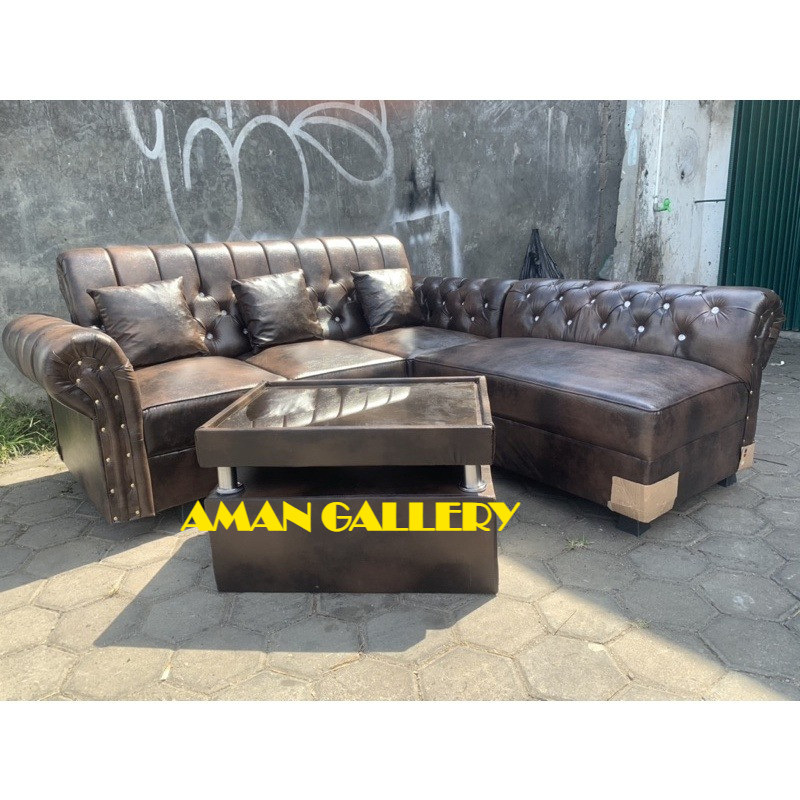 FREE ONGKIR MEDAN DAN SEKITARNYA PROMO MURAH MERIAH SOFA MINIMALIS L PUTUS KANCING 1000 + MEJA + 3 B