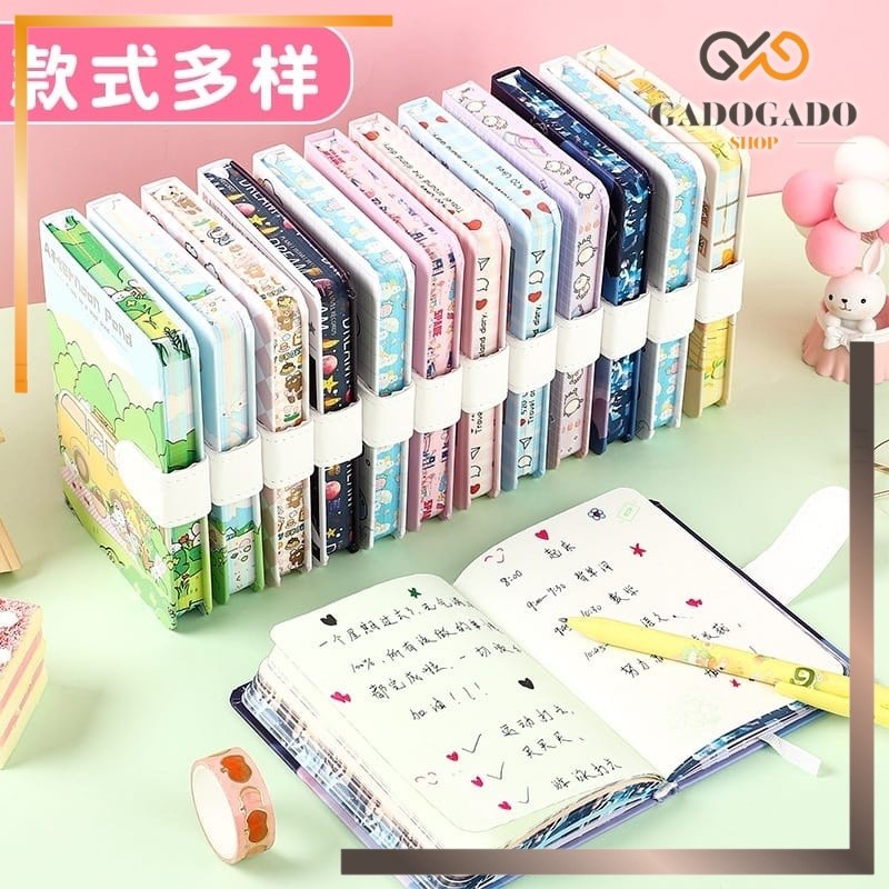 

GGS Mini Klip Note Book and Pen / Buku Diary Kancing Sanrio / Cute Mini Note Book 2 in 1 / Set Memo Diary Motif Sanrio Y3434