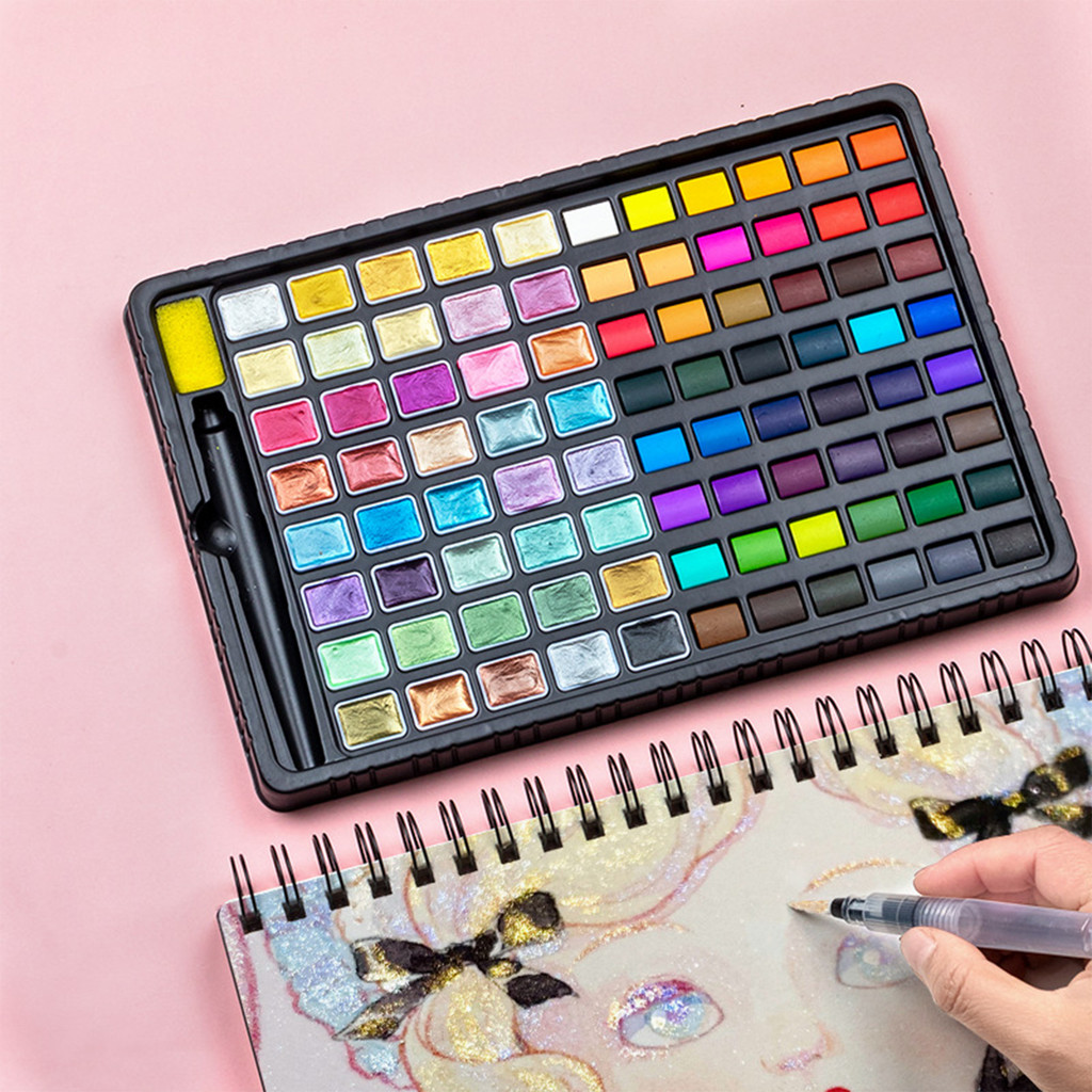 

24/36/48/88 Colors Watercolor Solid Pigment Portable Box With Brush Artist Hobbyists Painting Lover Drawing Pearlescent Paint