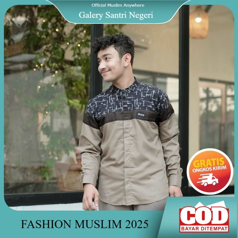 Baju Kemeja koko Terbaru Original Elrumi Motif Senopati Koko Kombinasi Batik Terbaru Bisa COD Terbar
