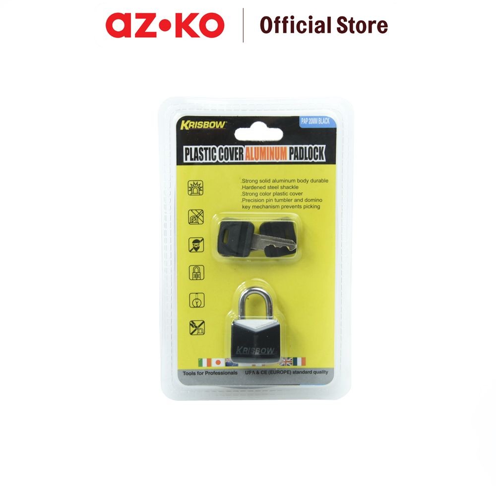 AZKO Krisbow Gembok Aluminium Berlapis Plastik - Hitam Padlock Gembok Pintu Pager Rantai Pengunci Pe