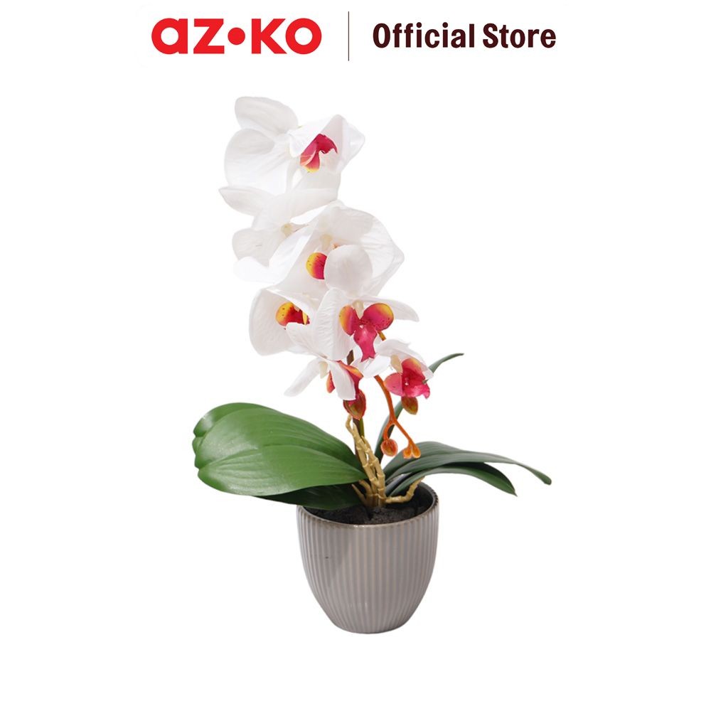 AZKO Arthome Tanaman Artifisial Orchid Dengan Pot - Putih Tumbuhan Tanaman Buatan Dekorasi Plant Sin