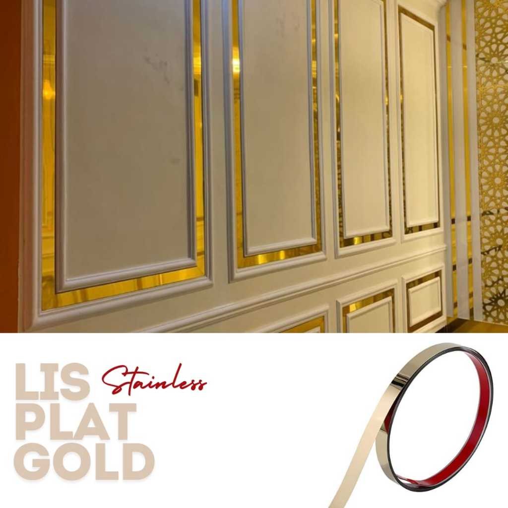 Lis Plat Strip Stainless Steel Gold | List Plat Aluminium Emas Mirror | List Plat Strip Mirror Gold