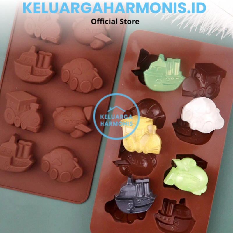 KH Isi 8 Cetakan Jelly Puding Coklat Permen Kue Nugget Fondant Silikon Agar Karakter Motif Transport