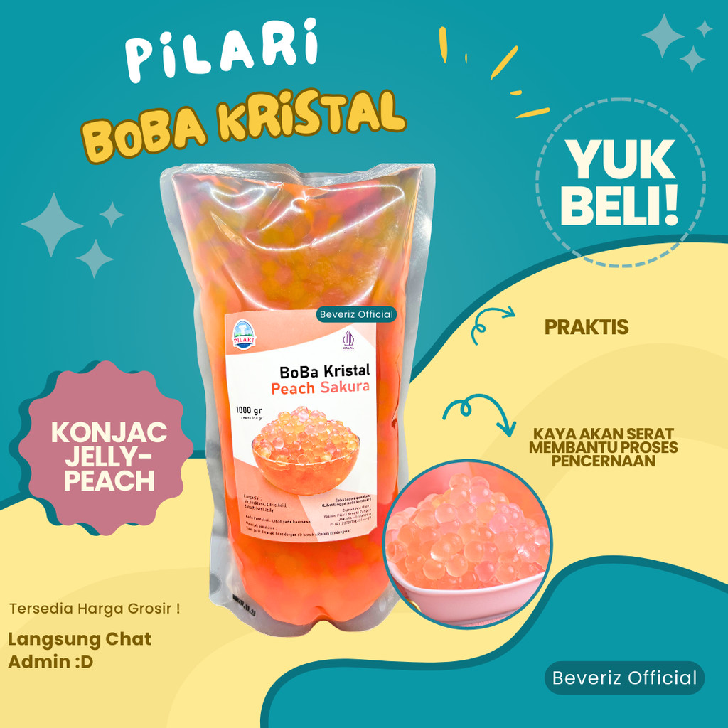 

BEVERIZ Boba Kristal Peach | Konjac Jelly Siap Pakai Tanpa Dimasak 1 Kg++ {BISA COD} {Tersedia Harga Grosir}