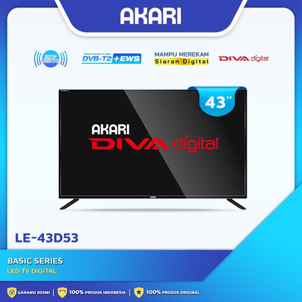 Akari 43 Inch LED TV Full HD Digital Tanpa STB HDMI USB Untuk CCTV PS4 Garansi Resmi LE-43D53