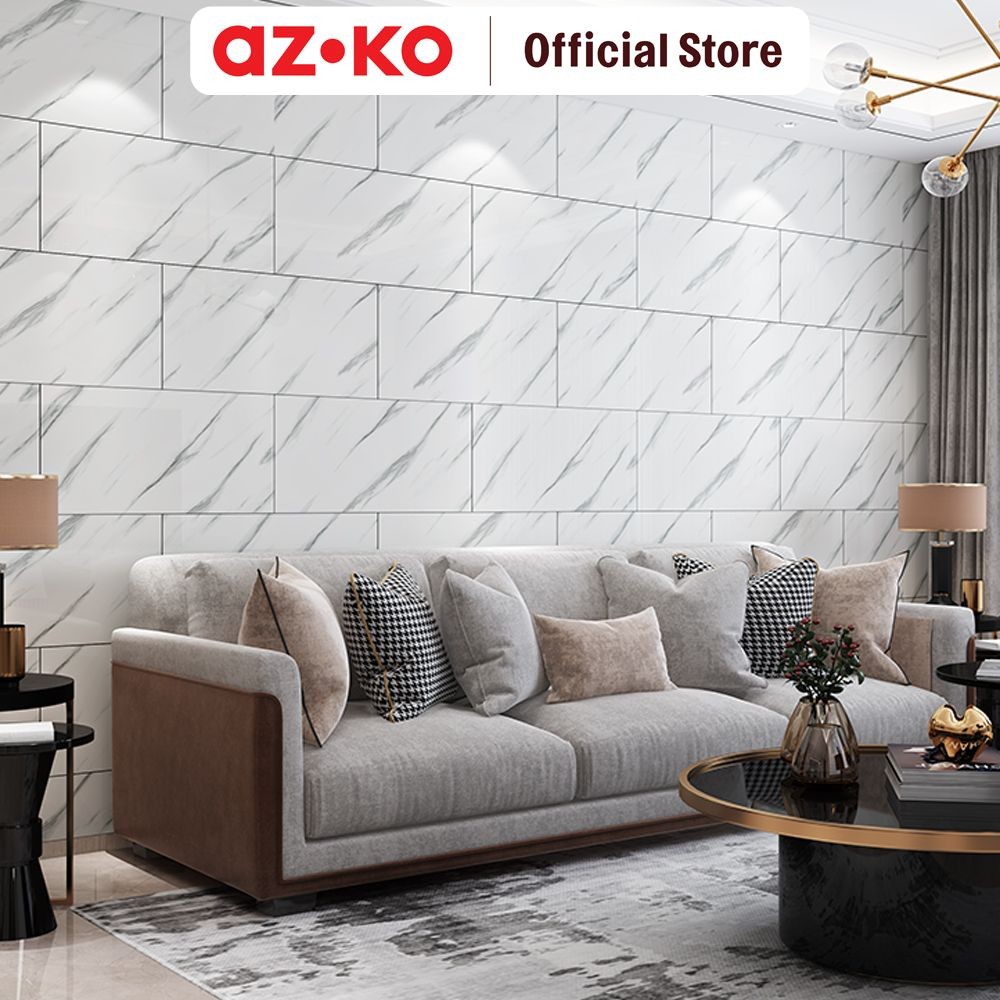 AZKO Forhom 60x30 cm Stiker Dinding Marble - Putih Wall Sticker Dekorasi Rumah Tempel Hiasan Tembok 