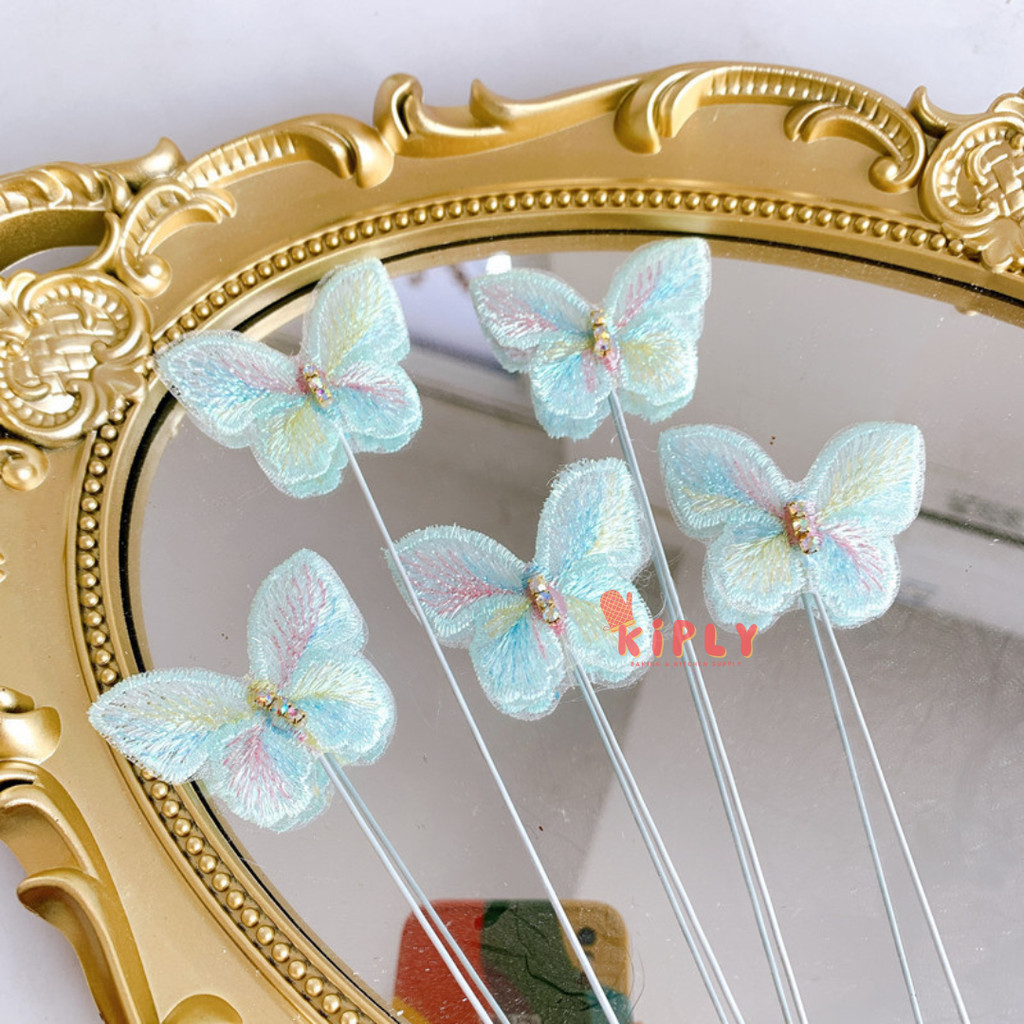 

(5 Pcs) Cake Topper Kupu Kupu Organza/Dekorasi Hiasan Kue Ultah/Souvenir Pesta Ulang Tahun