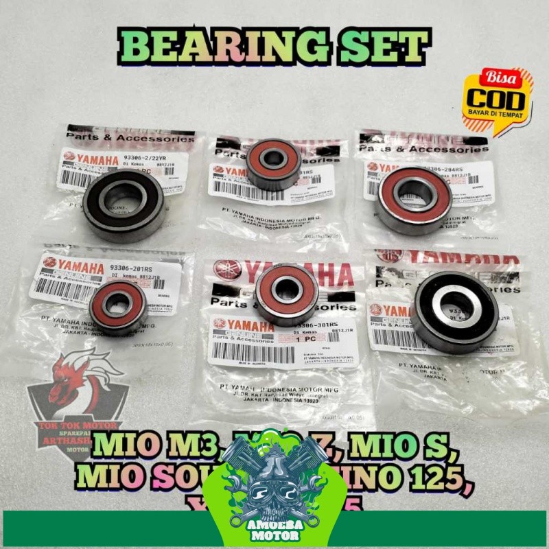 PAKET BEARING Rasio 2ph set 6 pcs UNTUK MOTOR MIO M3 , MIO Z , MIO S , MIO SOUL Gt 125 , FINO Fi Inj