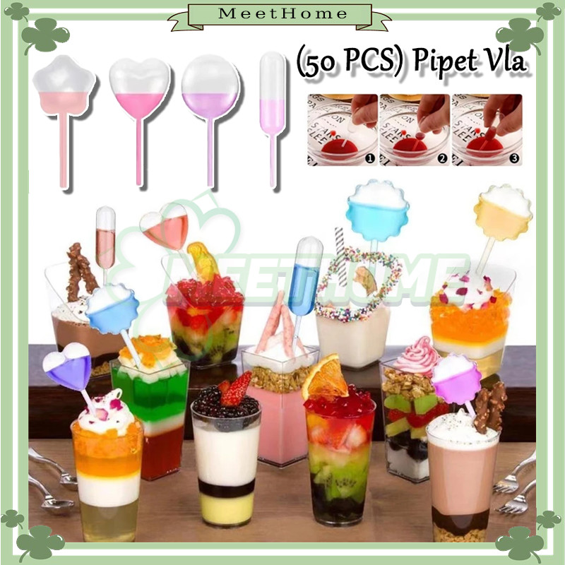 50 pcs Pipet tetes kue 4ml pipet plastik infuser untuk puding cupcake dessert pipet cupcake pipet vl