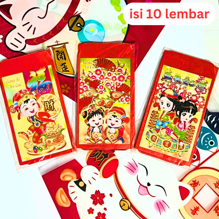 

ISI 10 LEMBAR Angpau Imlek Hello Kitty Pooh Hong Bao Merah Angpao Konyen