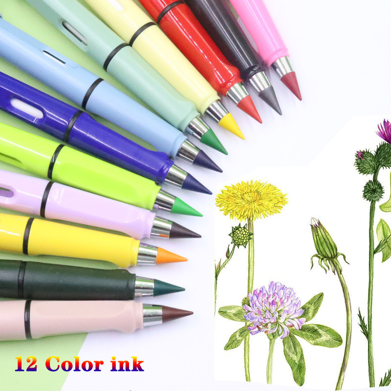 

New Technology 12 Color Infinity Pencils No Ink Kawaii Unlimited Pencil School Kids Art Color Sketch Painting Stationery