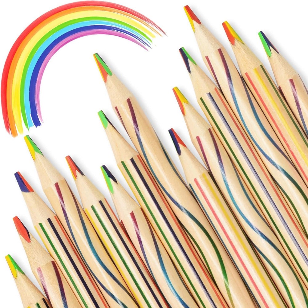 

12pcs 7 Color Wooden Rainbow Pencils Art Drawing Pencil Set Student Creative Hand Ledger Greeting Card Drawing Graffiti Gift