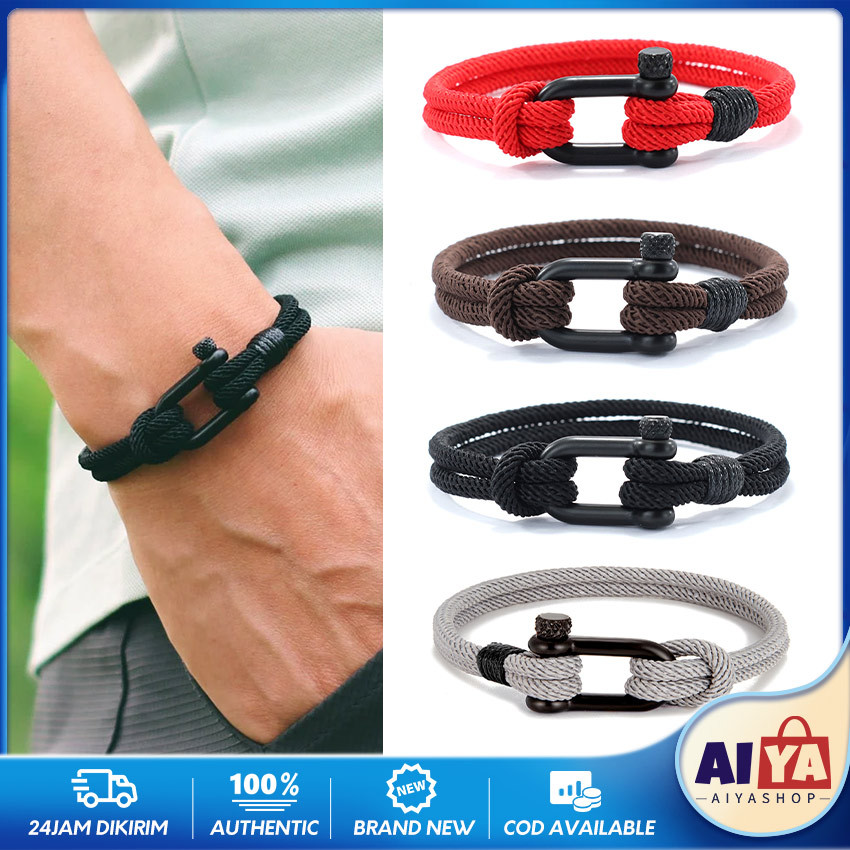 Gelang Nautical Pria Keren Cowok Laki Tali Paracord 4mm Survival Bracelet Nautical Shackle Premium