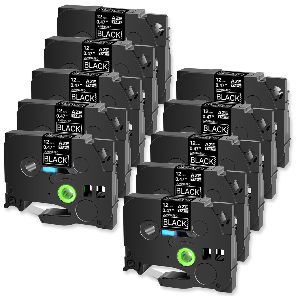 

10PK AZE-335 12mm Label Tape Compatible for Brother TZ TZe 335 P-Touch Label Printers White on Black Standard Laminated Ribbon