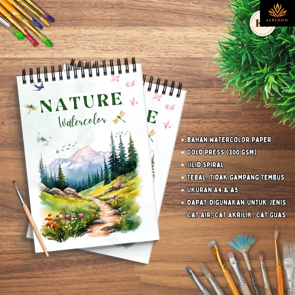 

WATERCOLOR BOOK TEMA NATURE COLD PRESS 300GSM Buku Sketsa Mewarnai Aesthetic Dewasa Remaja Ukuran A4 A5