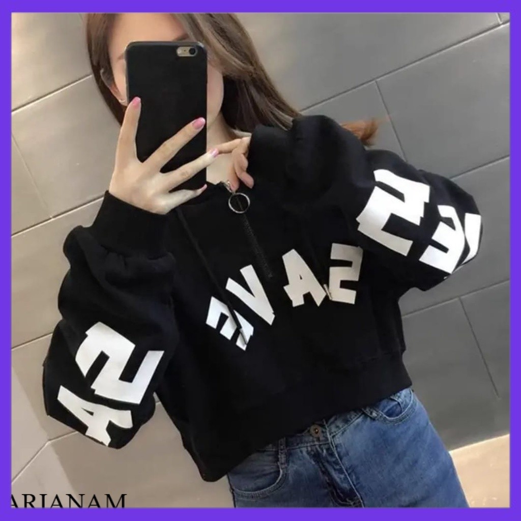 IMPORT MURAH Save Sweater Crop Wanita Oversize | Sweater Crop Hoodie Wanita Korean Style Kekinian PR