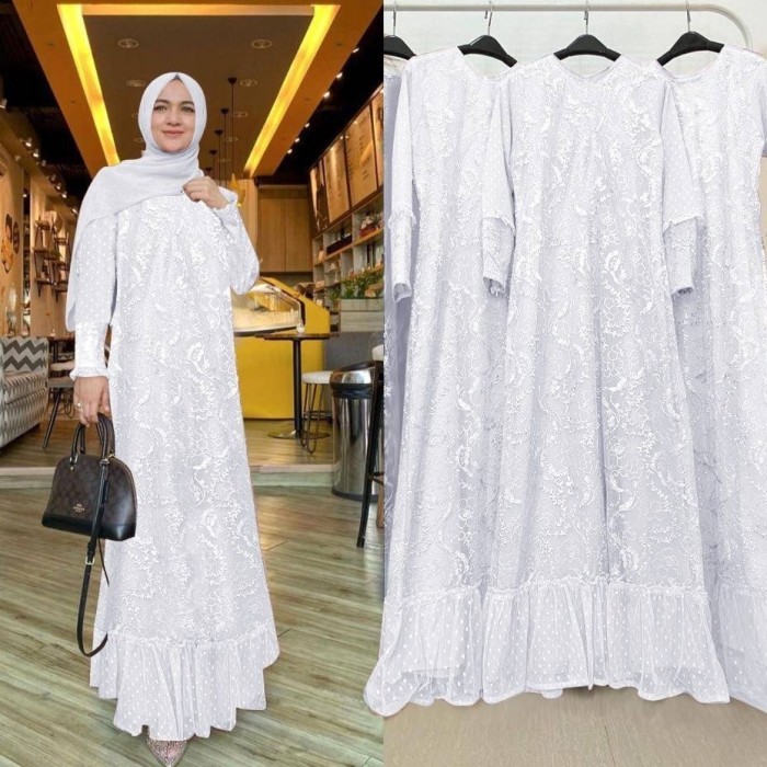 gamis maira putih size L baju pesta remaja brukat tile murah at