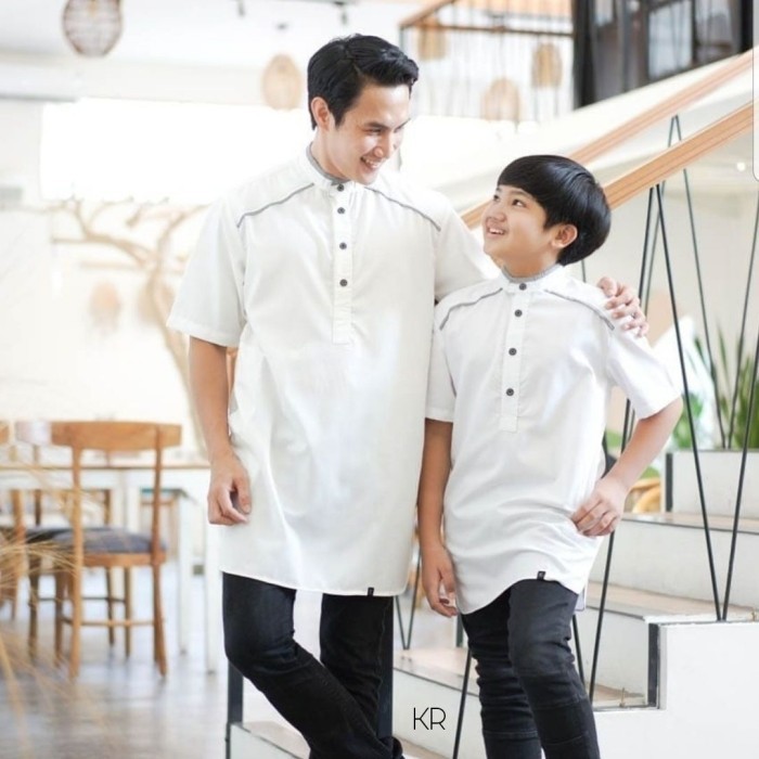 Baju koko yusuf putih couple ayah anak pasangan lebaran ngaji kee at