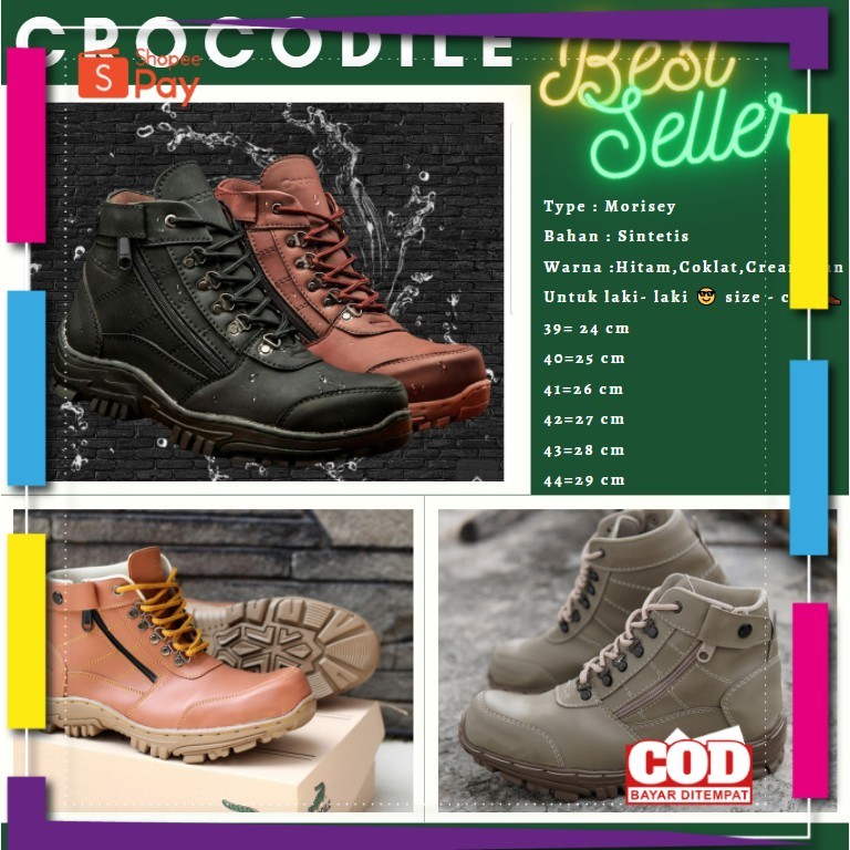 [PREMIUM ORIGINAL] BIG SALE SEPATU BOOT PRIA CROCODILE MORISEY SAFETY UJUNG BESI SLETING PROYEK KERJ