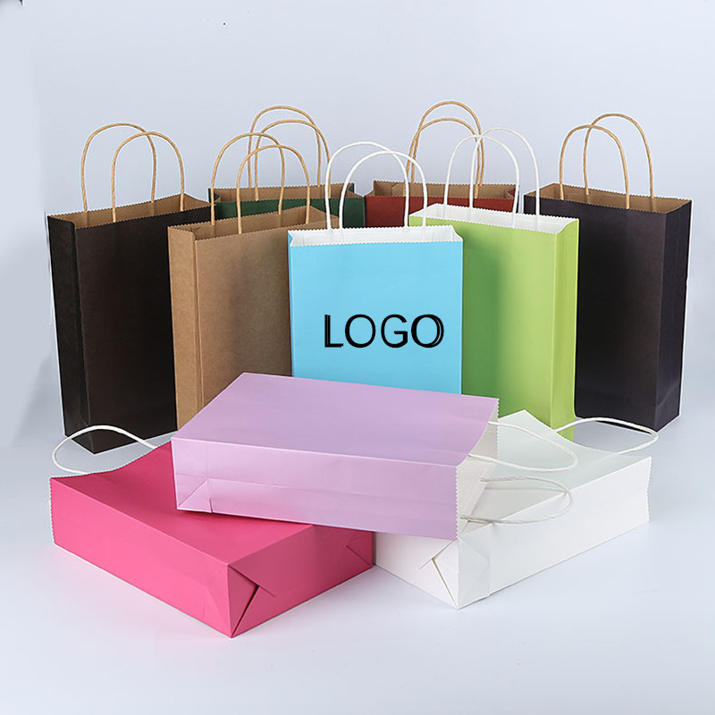 

100pcs Wedding Party Gift Kraft Paper Bags Festival Paper Gift Packing Bag with Handles Custom One-color Logo