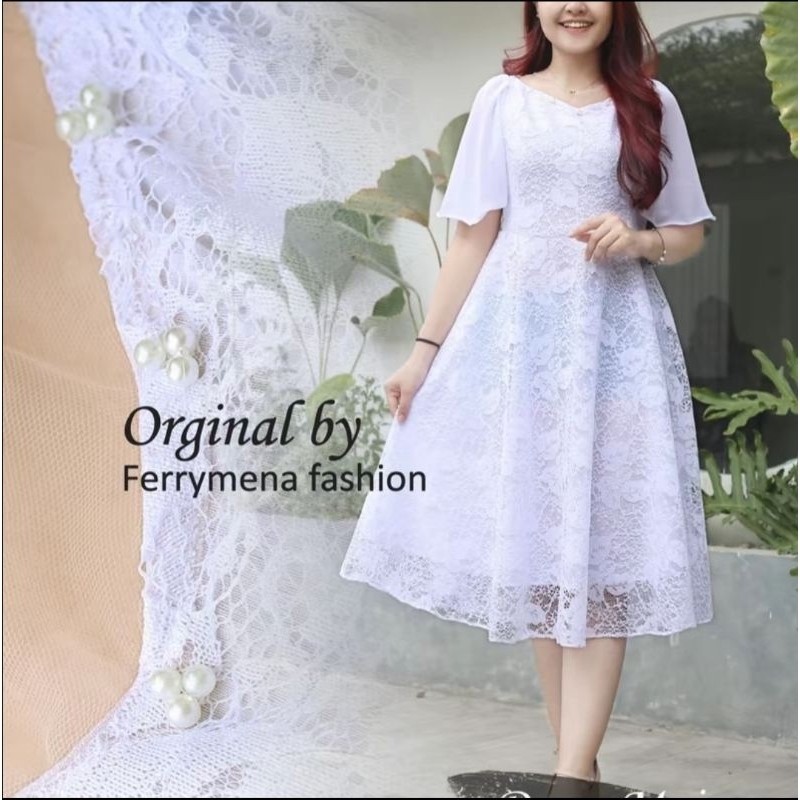ABELZ.ID Dress Brukat Pasca Natal Mewah Varian Dress Putih Viral