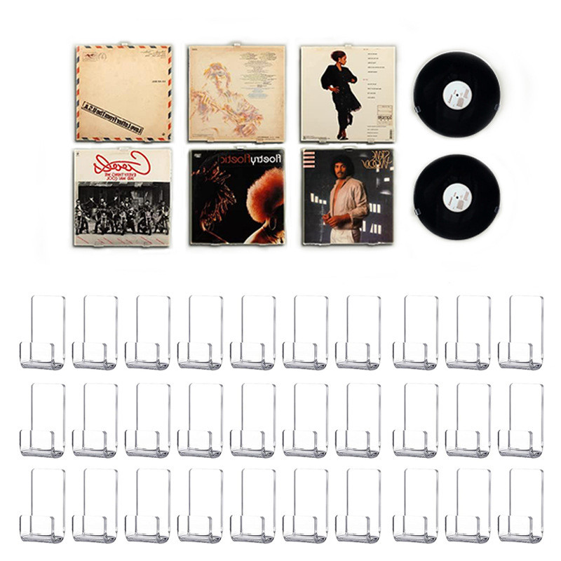 

10 PCS Mini Vinyl Record Display Racks Punch Free Transparent Acrylic Record Photo Display Stand Holder Wall Hooks CD Shelf