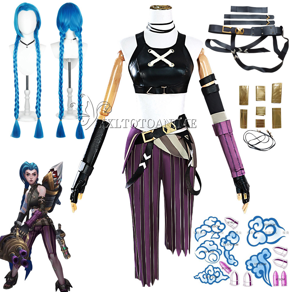 LOL Jinx Cosplay Costume Anime LOL Arcane Jinx Cosplay Uniform Outfits Halloween Carnival Suit Custo