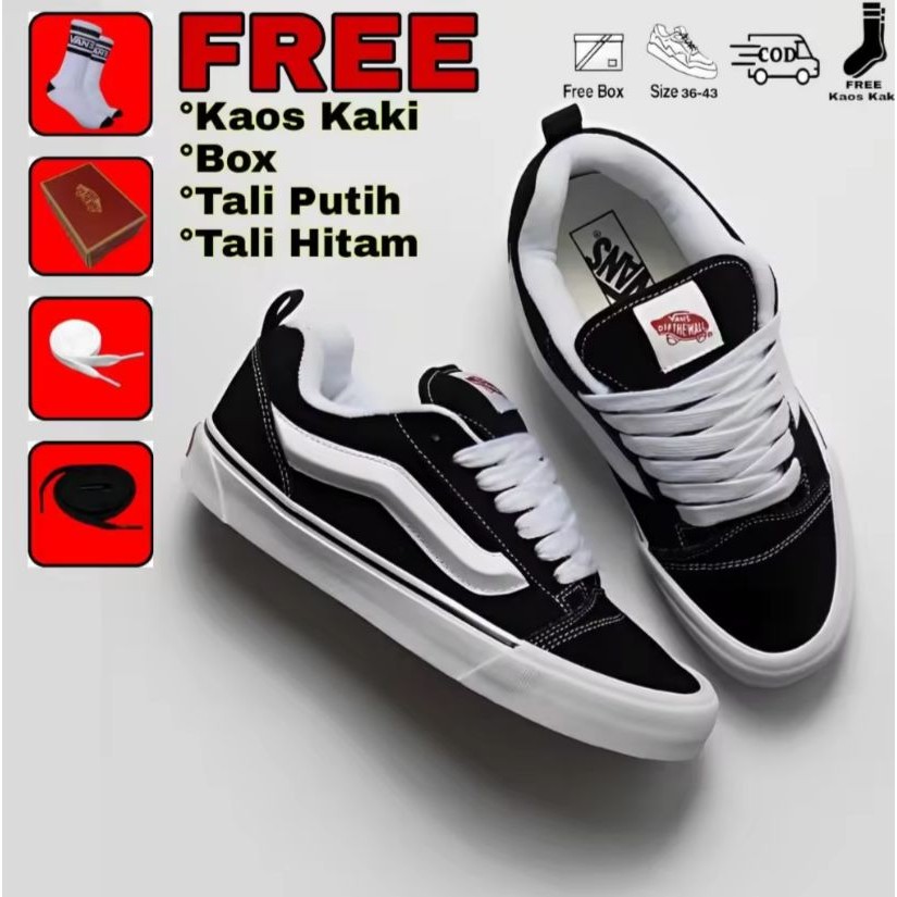 Promo Sepatu Vans Knu Skool Black And White Sneaker Gemuk Pria Dan Wanita Casual