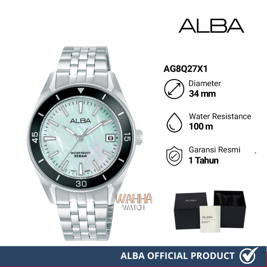 Jam Tangan Wanita Alba AG8Q27X1 Sky Blue Dial Stainless Steel Strap
