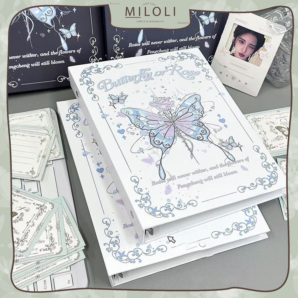 

MRH1 [MILOLI] 6 Rings BINDER HARD-COVER BUTTERFLY A5 BuJo Aesthetic Binder - E0066