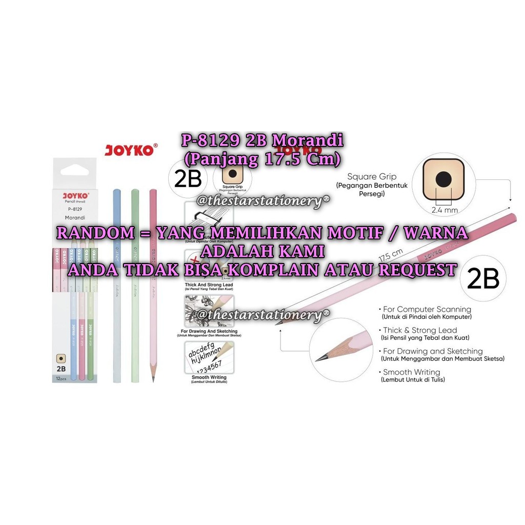 

(1 Biji) GROSIR Pensil JOYKO P-8129 2B Morandi / Pensil Pencil Joyko P-8129 2B RANDOM (1 Biji)