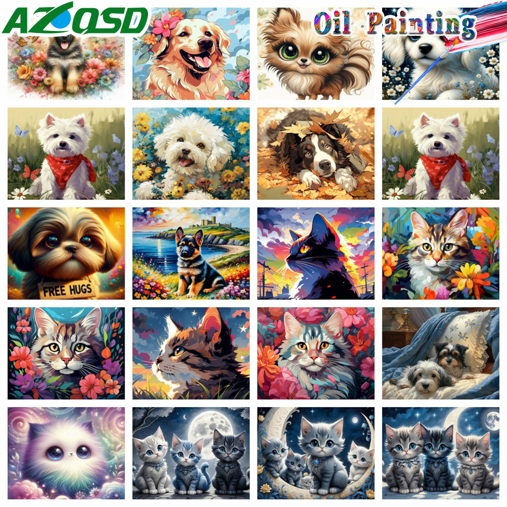 

AZQSD Paint by Numbers for Adults Cat Dog Animal Oil Painting Drawing on Canvas Hand Paint Kits Modern Diy Gift Wall Decor