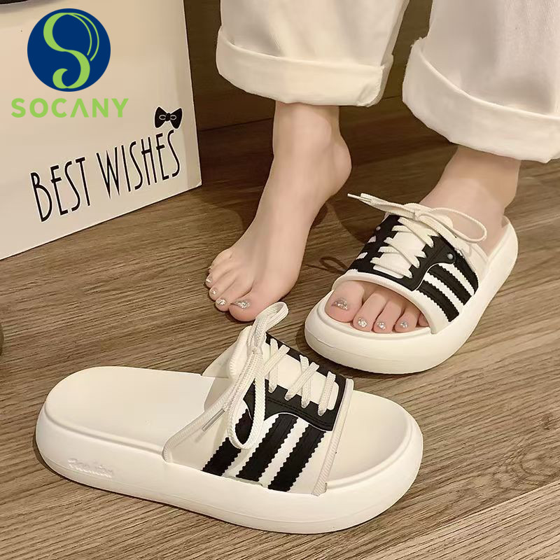 SOCANY Sandal Selop Wanita Korea Flats Tebal Empuk Karet EVA Sandal Sepatur Bertali Anti Slip
