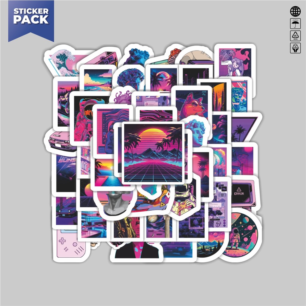 

[100PCS]Stiker Pack Stiker Vaporwave Aesthetic Vinyl Anti Air Dekorasi Sticker Laptop Buku Journal Koper Helm Casing HP Gitar Helm Skateboard