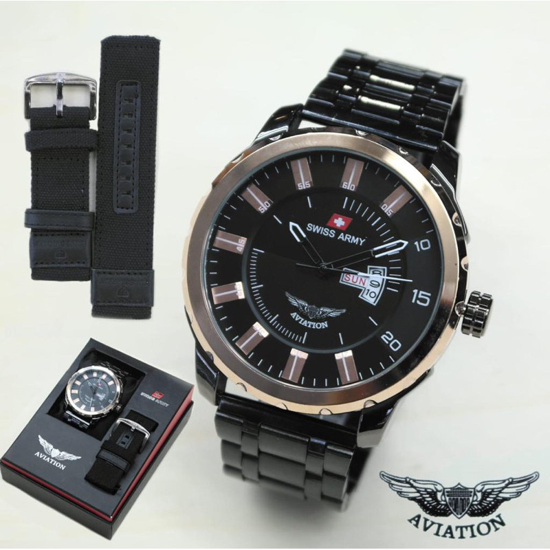 Jam Tangan Sport Pria Swis Armi Aviation + Tali Kanvas + Box Special Edition
