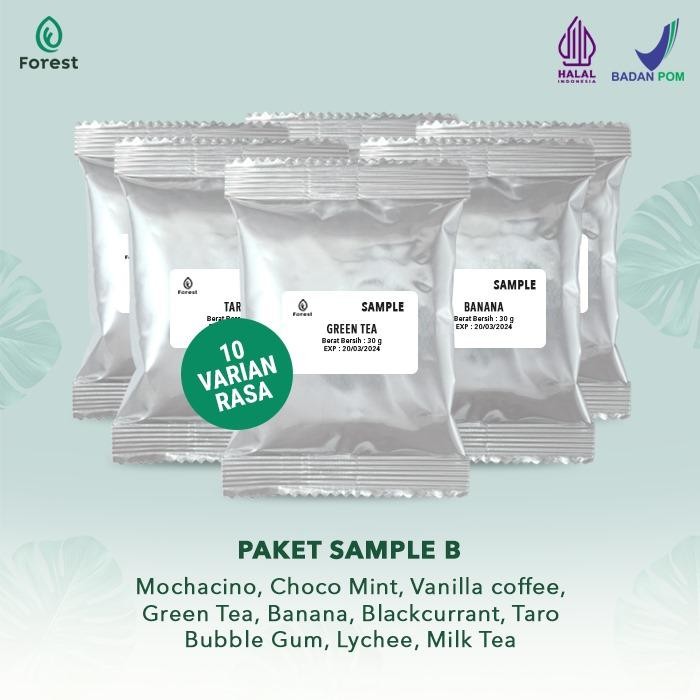 

[[Promo]] Bubuk Minuman Paket Sample B : 10 Varian Powder - FOREST Bubble Drink - Sample+Wraping