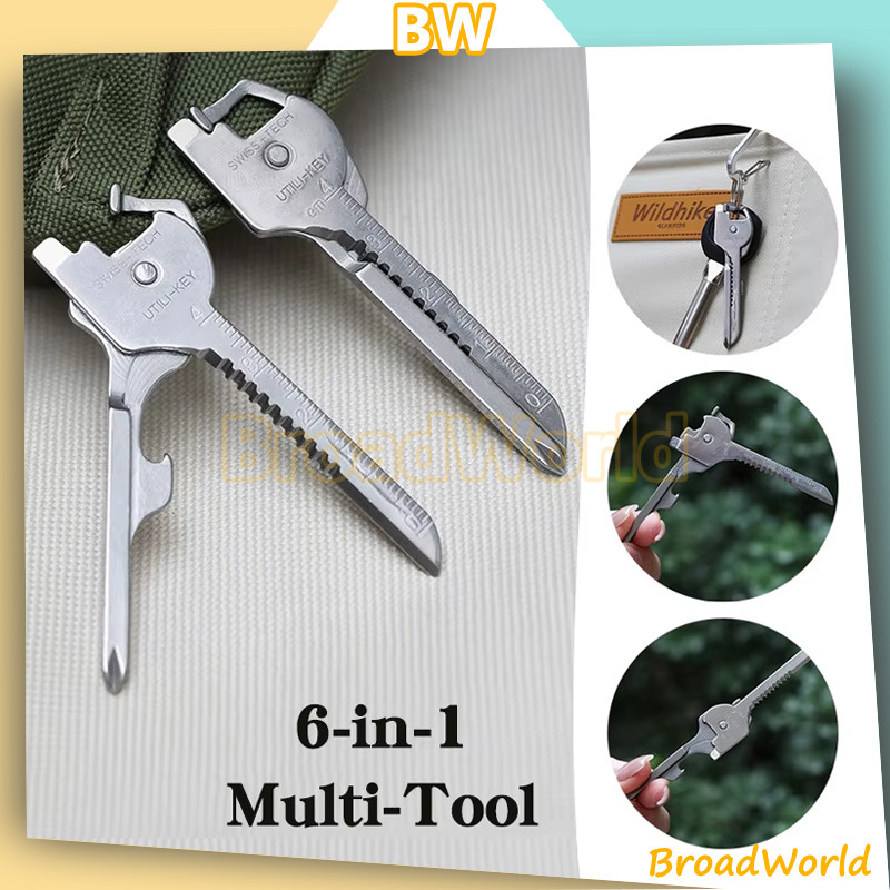 BW Karabiner Multifungsi 6in1 Gantungan Kunci Senter Carabiner Pisau Dapur Lipat Survival Tool