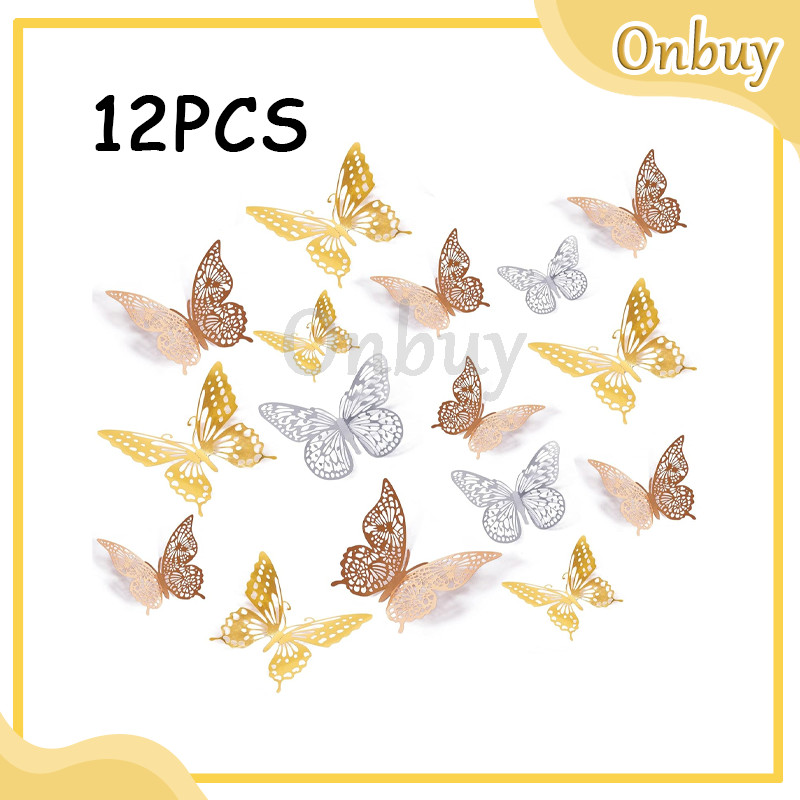 

12PCS Stiker Dinding Kupu Kupu / Stiker Seni Tekstur Logam 3D DIY Sticker Murah