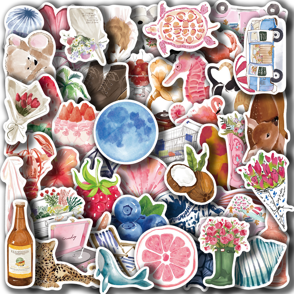 

50Pcs Watercolor Diary Aesthetic Stickers Trendy PVC Waterproof Decals for DIY Laptop Phone Case Scrapbooking